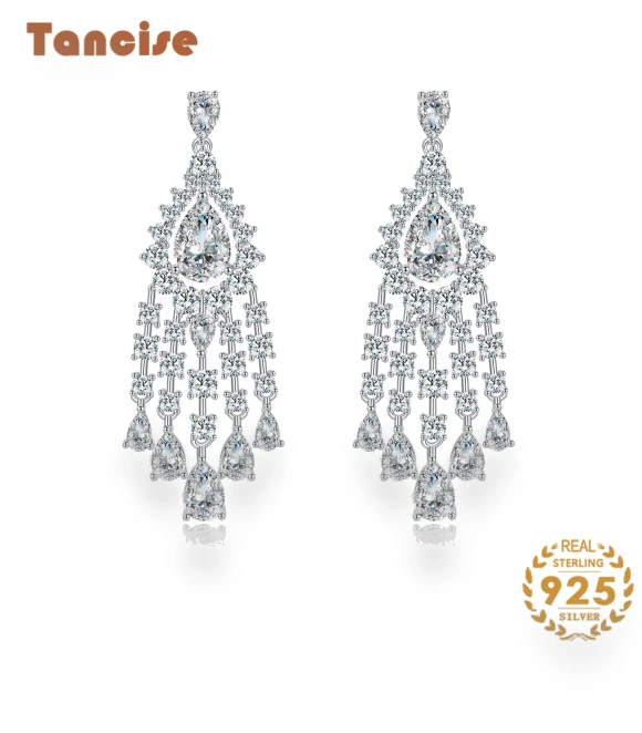 Sterling Silver S925 Earrings with Smart Fringe and Geometric Asymmetry — Drop & Dangle, Tancision