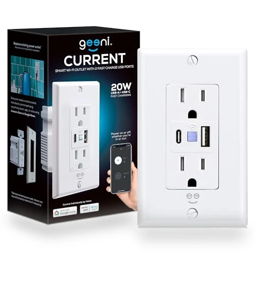 Current Smart Wi-Fi Outlet with 2 Fast Charge USB Ports — Smart Home Hubs & Controllers, Geeni