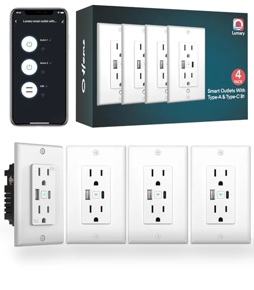 Smart Wall Outlet with Type C & USB Charger Ports — Smart Home Modules, Lumary