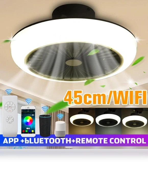 Modern Smart Ceiling Fan with Wi-Fi, Bluetooth, and Light — Ceiling Fan Wall Controls, Ideal World