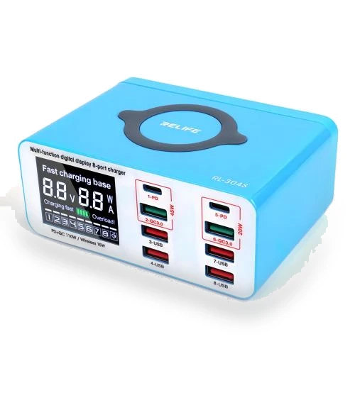 Multifunctional Smart Digital Display 8 Port Fast Charger — Chargers, RELIFE
