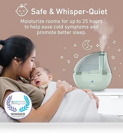 Ultrasonic Cool Mist Humidifier & Soft Glow Night Light — Air Moisturizers, Pure Enrichment