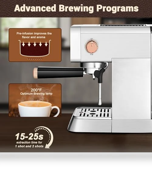 20 Bar Espresso Machine with Milk Frother — Coffee & Espresso Combos, Mecity