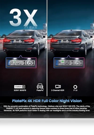 4K 3 Channel Dash Cam — Rearview Cameras for Cars, OMBAR