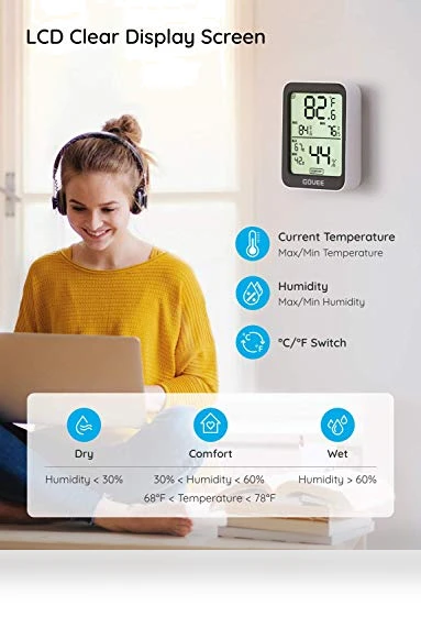 Bluetooth Indoor Room Temperature Monitor Thermometer — Home Climate Control, Govee