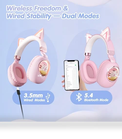 Cat Ear Bluetooth Headphones for Kids — In-Ear Headphones, esonstyle