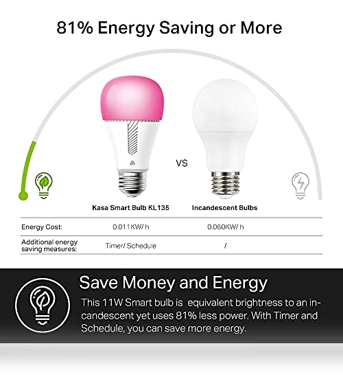 Full Color Changing Dimmable Smart WiFi Light Bulb — LED, Kasa Smart