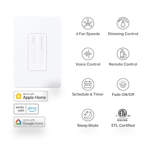 Smart Ceiling Fan Control & Dimmer Switch — Ceiling Fan Wall Controls, Kasa