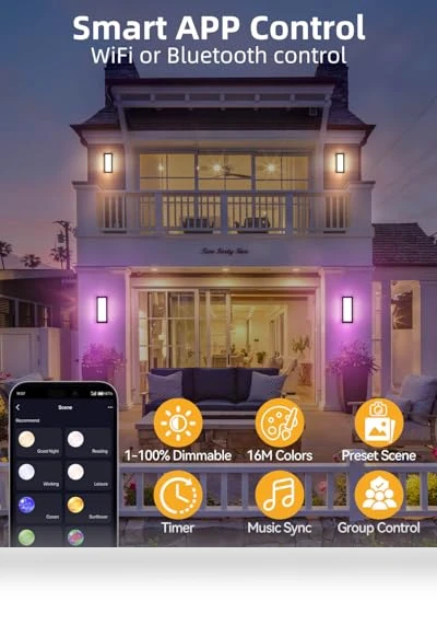 Smart Porch Lights Color Changing Exterior Lighting Fixtures — Outdoor Wall Lighting, RAYVO
