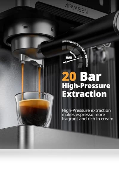 20 Bar Espresso Machine with Automatic Milk Frother — Coffee & Espresso Combos, AIRMSEN
