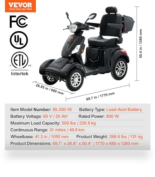 Heavy Duty 4-Wheel Mobility Scooter — Electric Self-Balancing Scooters, VEVOR