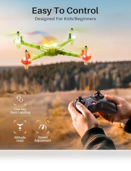 Kids Drone with 7-Color LED Light — RC Helicopters, Syma