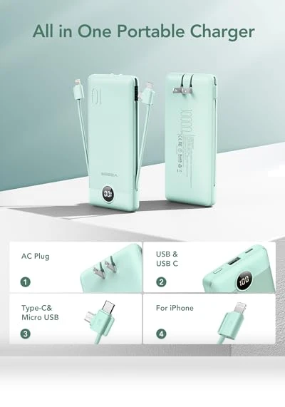Portable Charger with Built in Cables and Wall Plug — Chargers, VEGER