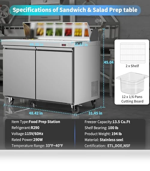 Commercial Refrigerator Sandwich Salad Prep Table — Sandwich Makers & Panini Presses
