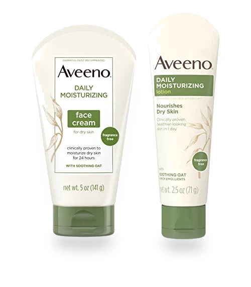 Daily Moisturizing Fragrance-Free Face & Neck Cream and Body Lotion Bundle — Nourishing Body Creams, Aveeno