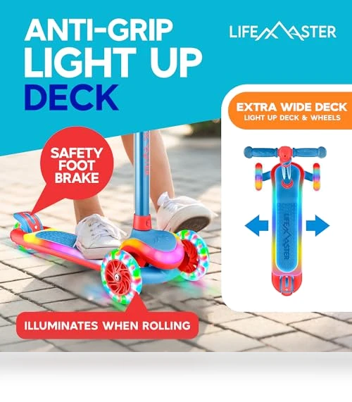 3-Wheel Kids Scooter with Multi-Color Lights — Pedal Cars, Lifemaster