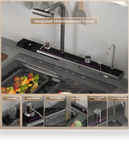 Double Waterfall Kitchen Sink — Single Basin Sinks, FVVJVV