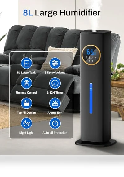 Large Room Humidifier with Night Light and Essential Oil Diffuser — Air Moisturizers, Lacidoll