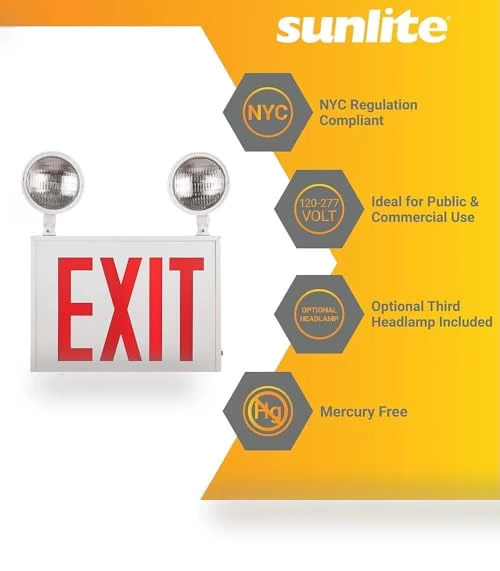 LED Steel Exit Sign Combo — Emergency Fixtures, Sunlite