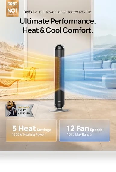 Tower Fan and Heater Combo — Desktop Cooling Solutions, Dreo