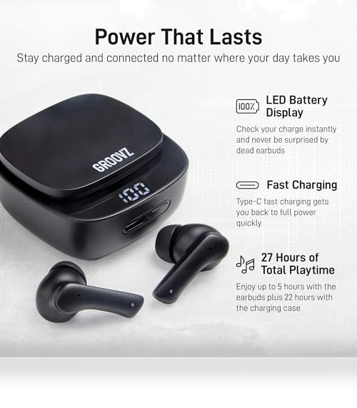 True Wireless Earbuds with Charging Case — In-Ear Headphones, Groovz Audio