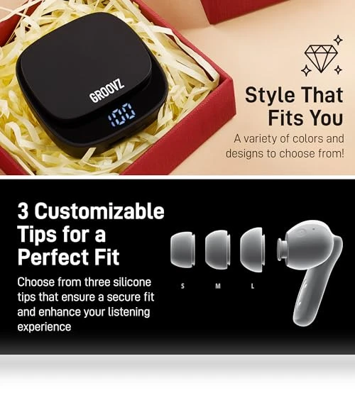 True Wireless Earbuds with Charging Case — In-Ear Headphones, Groovz Audio