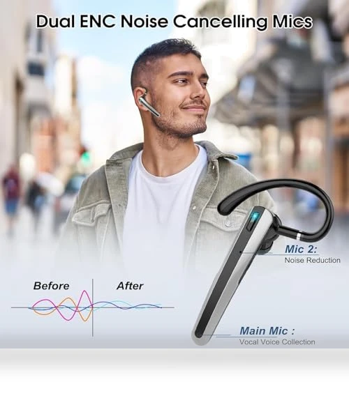 Wireless Earpiece with Dual ENC Noise Canceling Mic — Headsets, SKIUDCT