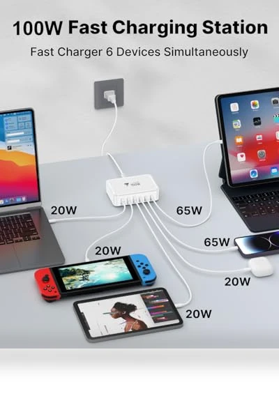 100W GaN 6 Port USB C Fast Charging Station — Chargers, CHONGZHENG (HK)CO. ,LIMITED