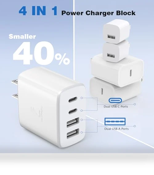 40W 2Pack 4Port USB C PD Charger Block — Chargers, Shenzhen Jiaxingyuan Technology Co., Ltd.