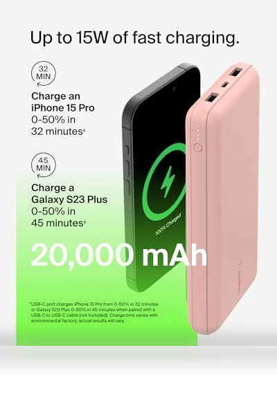 Portable Charger, USB-C Power Bank 20,000mAh — Chargers, Belkin