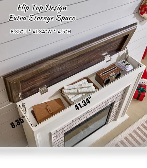 Flip Top Electric Fireplace with Mantel — Entertainment Furniture, Aitjunz