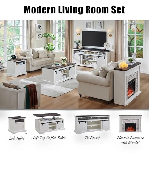 Flip Top Electric Fireplace with Mantel — Entertainment Furniture, Aitjunz
