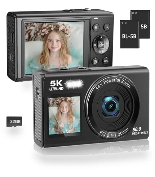 5K 80MP Digital Camera with Fill Light & 16X Zoom — Mirrorless Cameras, Saneen