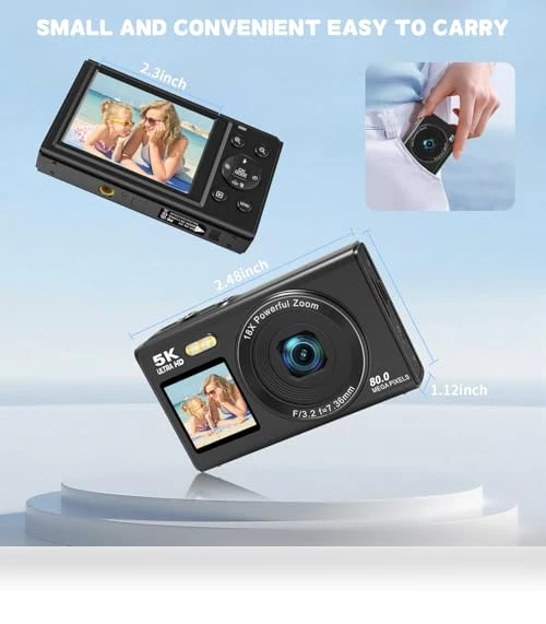 5K 80MP Digital Camera with Fill Light & 16X Zoom — Mirrorless Cameras, Saneen