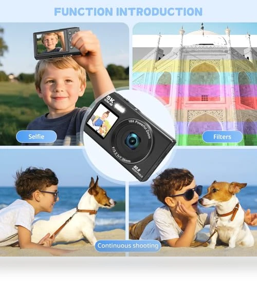 5K 80MP Digital Camera with Fill Light & 16X Zoom — Mirrorless Cameras, Saneen