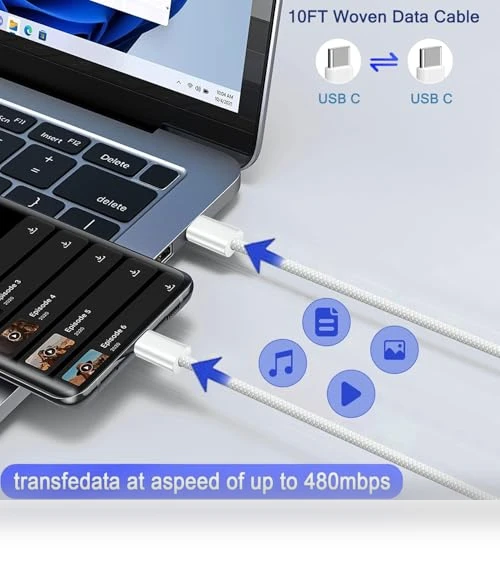 PD Dual USB C Charger Block with 10FT Woven Cable — Chargers, Shenzhen Huangyingjia Technology Co., Ltd.