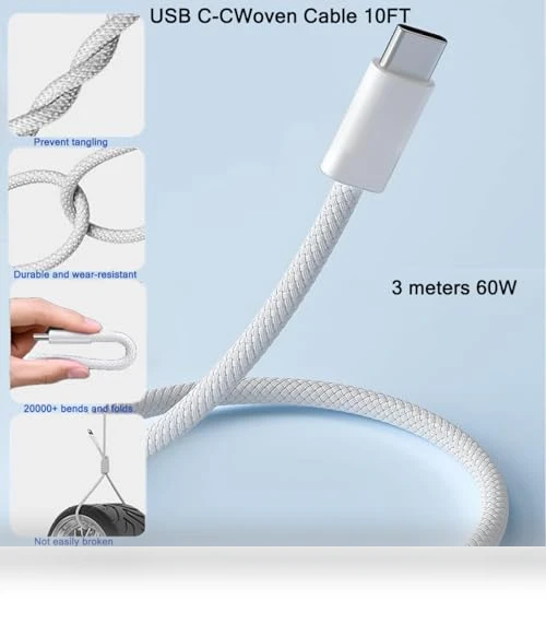 PD Dual USB C Charger Block with 10FT Woven Cable — Chargers, Shenzhen Huangyingjia Technology Co., Ltd.
