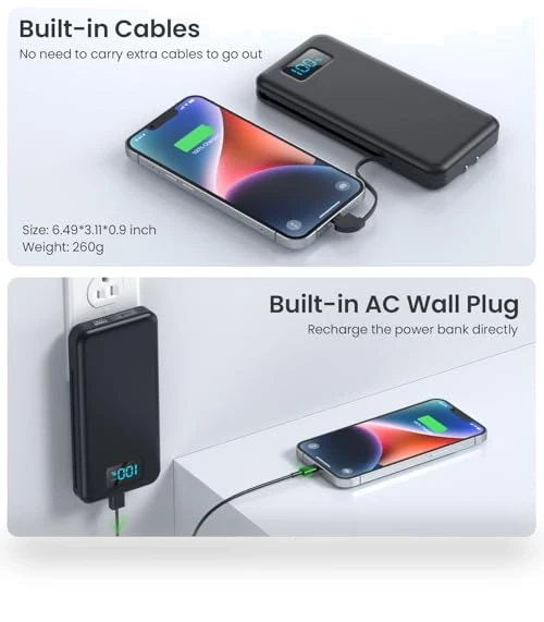 Portable Charger with Built-in Cables & AC Wall Plug — Chargers, AONIMI