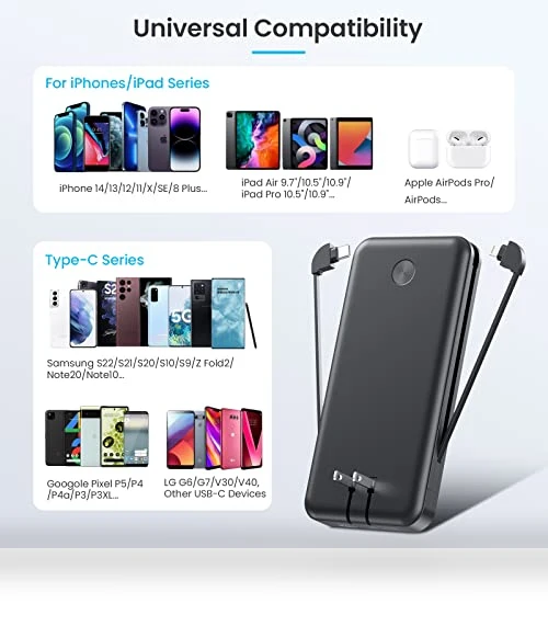Portable Charger with Built-in Cables & AC Wall Plug — Chargers, AONIMI