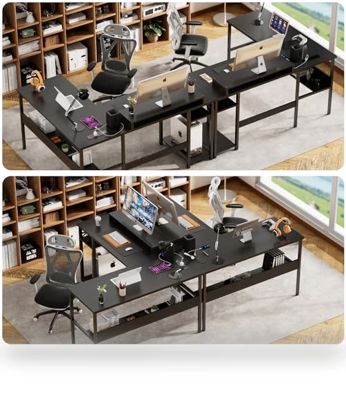 Reversible L Shaped Desk with Power Outlets and Smart LED Light — Workspace Solutions, Unikito