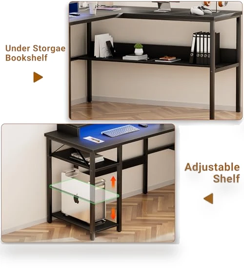 Reversible L Shaped Desk with Power Outlets and Smart LED Light — Workspace Solutions, Unikito
