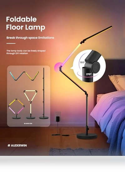 Foldable Corner Floor Lamp with Remote — Standing Lights, AUDERWIN