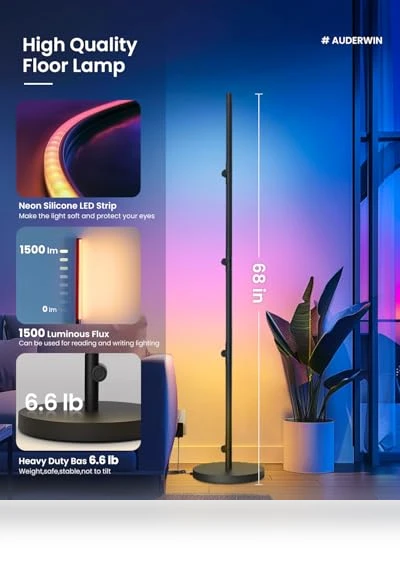 Foldable Corner Floor Lamp with Remote — Standing Lights, AUDERWIN