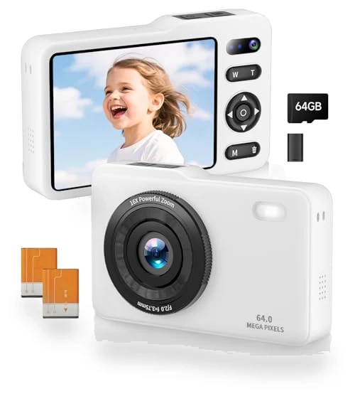 64MP FHD Dual Lens Autofocus Point and Shoot Digital Camera — Compact Digital Cameras, TZZPL