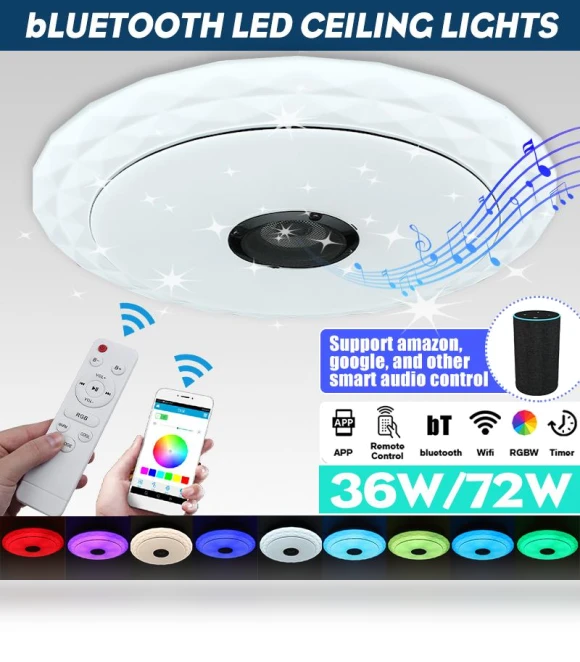 Smart LED Ceiling Light with Bluetooth Speaker — Overhead Lighting, Pro DIY Tool
