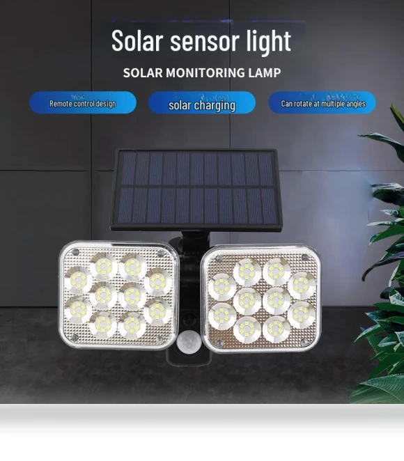 Remote Control LED Solar Floodlight with Motion Sensor — Outdoor Security & Flood Lighting, TrendVibeCN