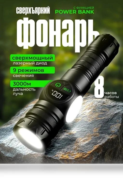 Smart Digital Display Flashlight COB Side Light — Flashlights, Aquariusg