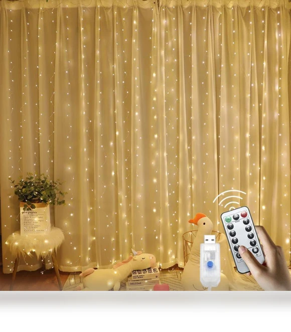 Remote Control USB Copper Wire LED Curtain Light — String Lights, AI Supermarket