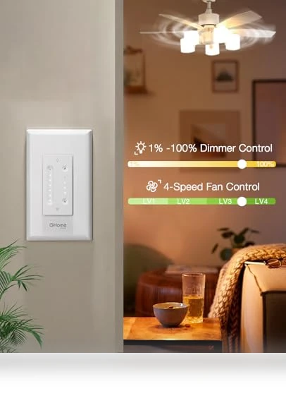 Smart Dimmer Switch with Ceiling Fan Control — Ceiling Fan Wall Controls, GHome Smart