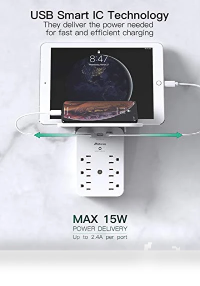 Wall Outlet Extender with Surge Protector — Multi-Outlets, mifaso